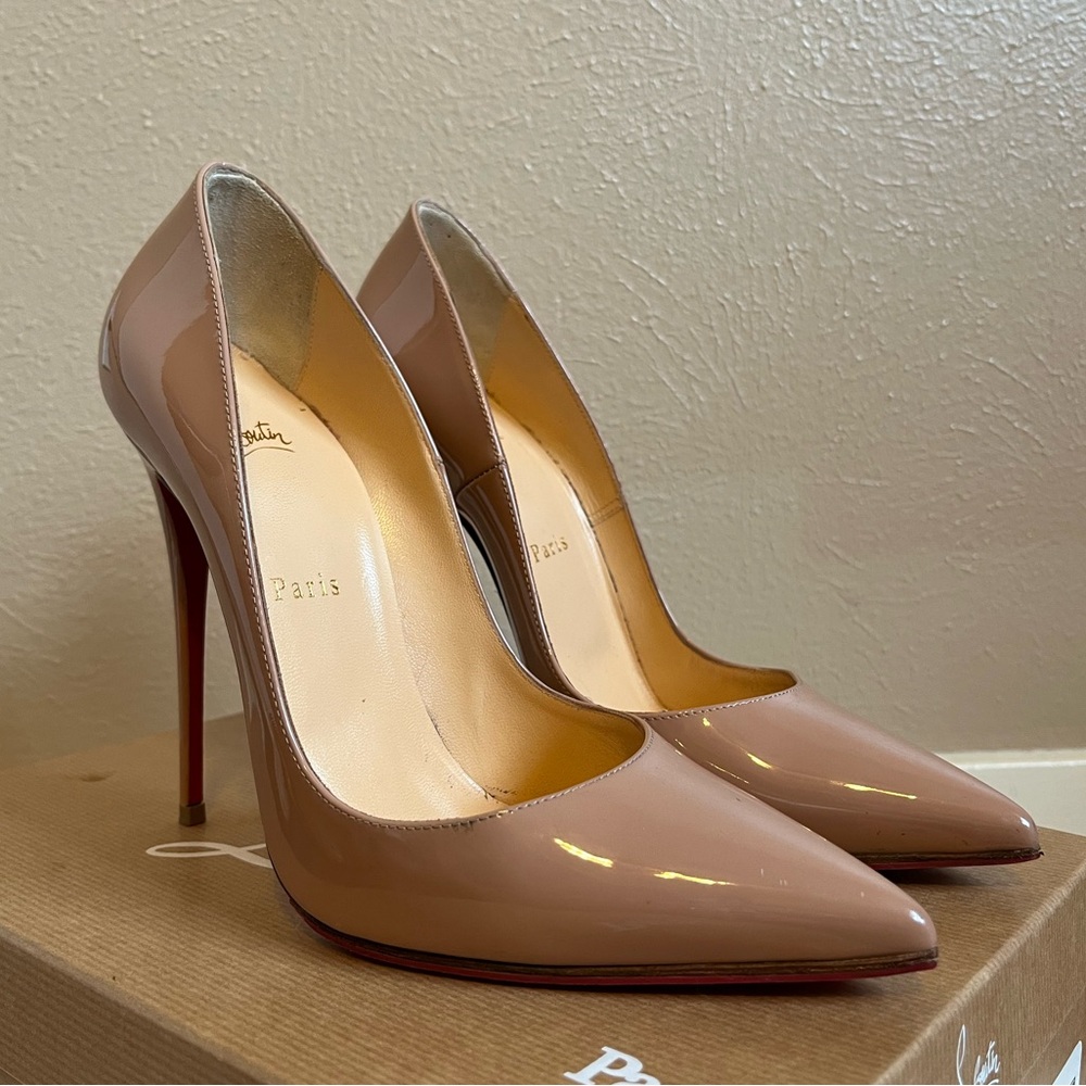 Christian Louboutin Pigalle 120 Nude Patent Stiletto Heel Pumps 39